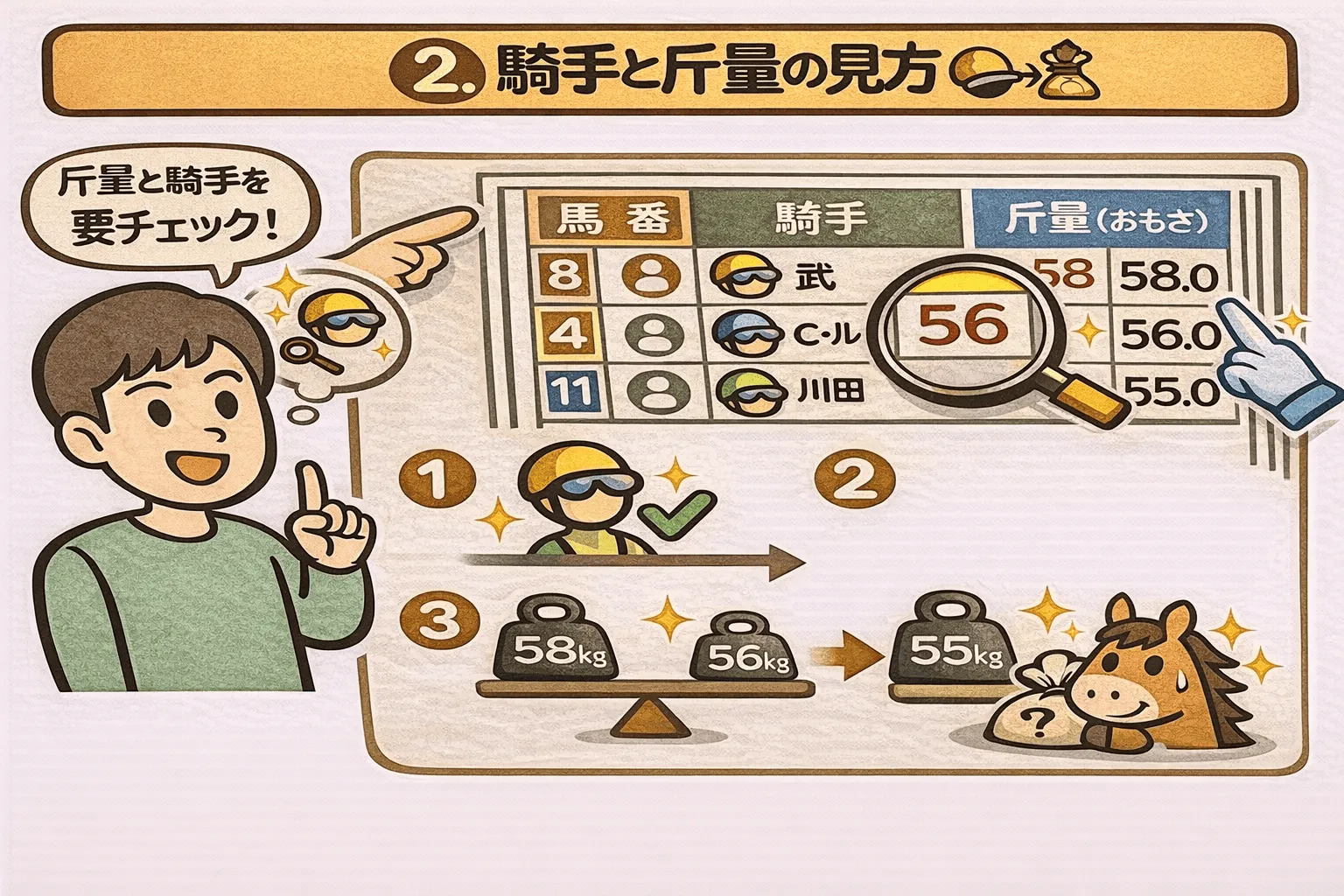 騎手と斤量の見方 図解