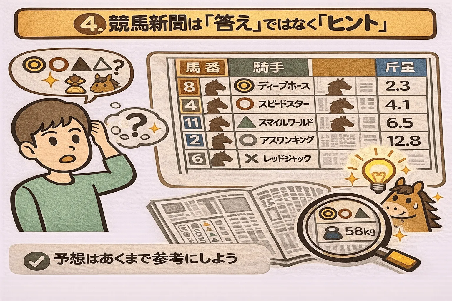 競馬新聞を使った予想の流れ 図解